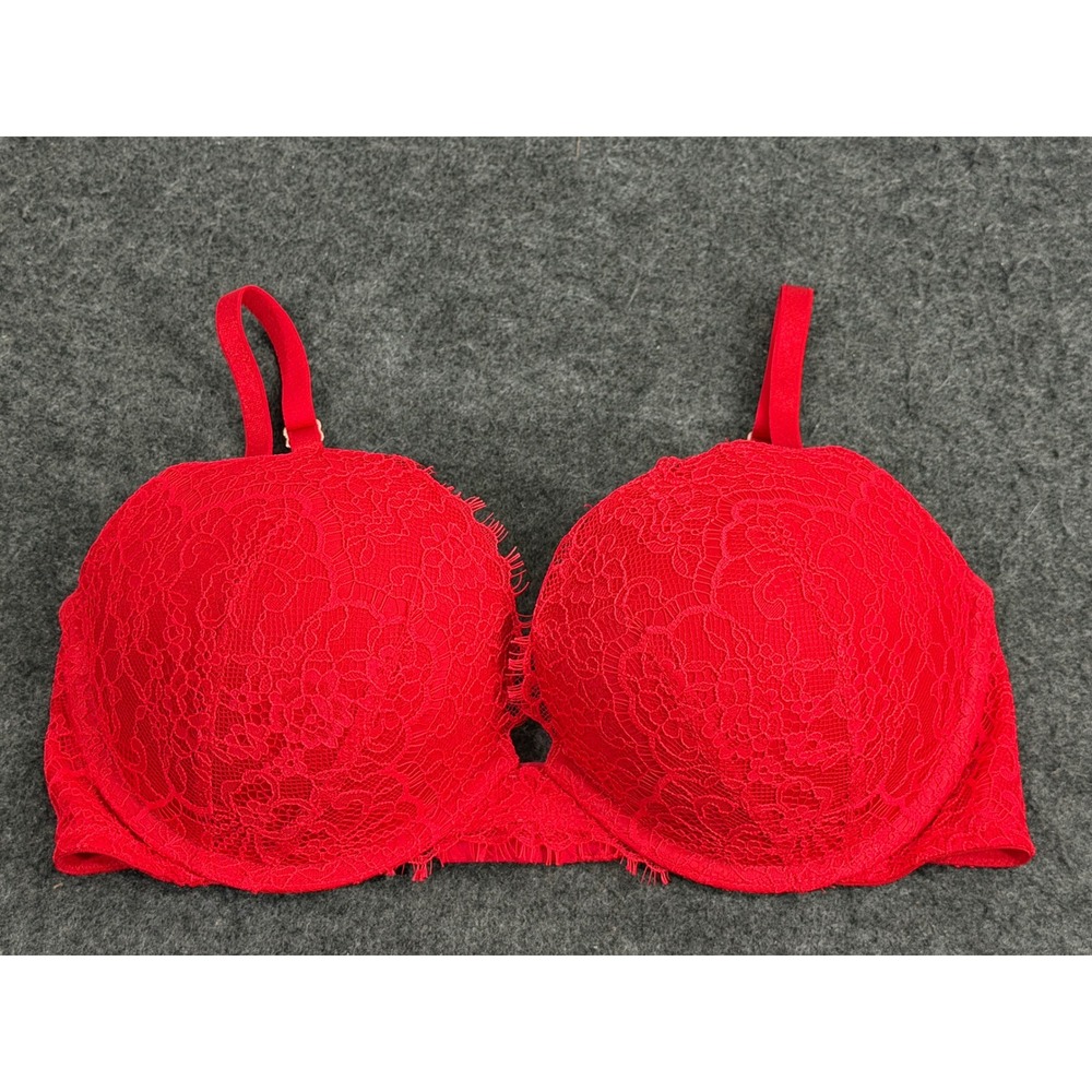 Victoria's Secret Dream Angels Push Up Bra 36D Red Floral Lace‎ Underwire Fringe